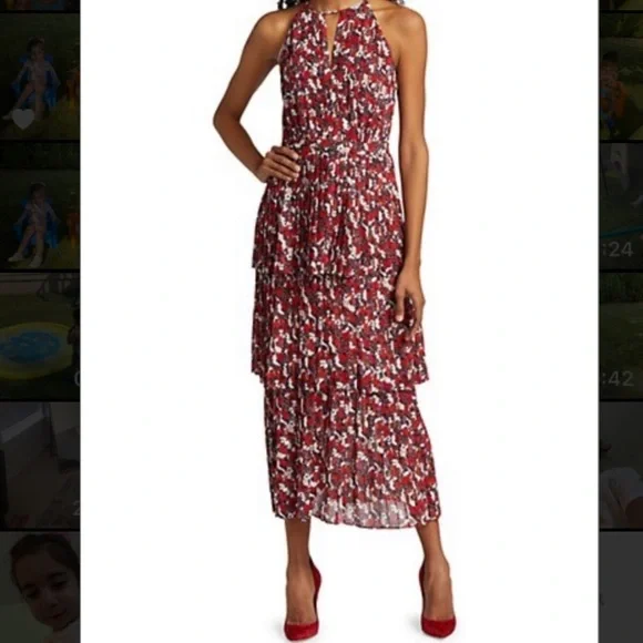 monique lhuillier tiered pleated dress ML Monique Lhuillier Helena Strapless Pleated Maxi Dress